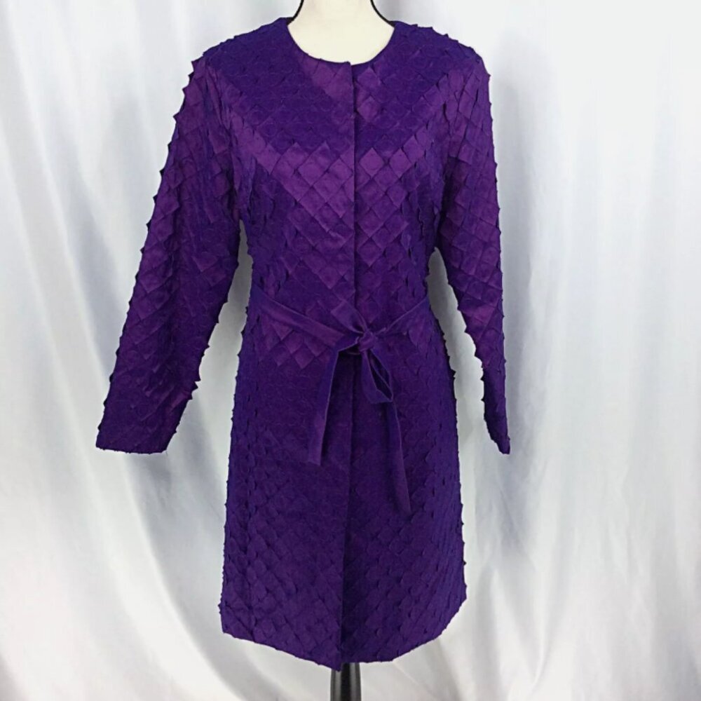 SAMUEL DONG Women's Jacket Size‎ Medium Taffeta Belted Trench Coat Purple